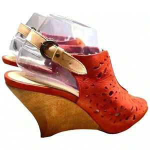 Anthropologie SCHULER & SONS Philadelphia Womens Sz 9 Orange Suede Leather Wedge